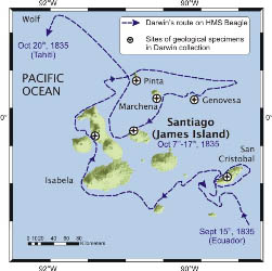 Figure 1. Darwin’s route in the Galapagos Archipelago,1835